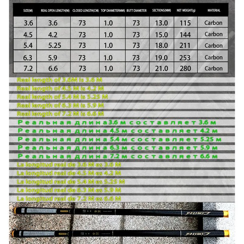 Varas de pesca de barco GDA Haste de fibra de carbono Stream Pólo de mão Alimentador de carpa Tenkara 3 6-7 2m187m