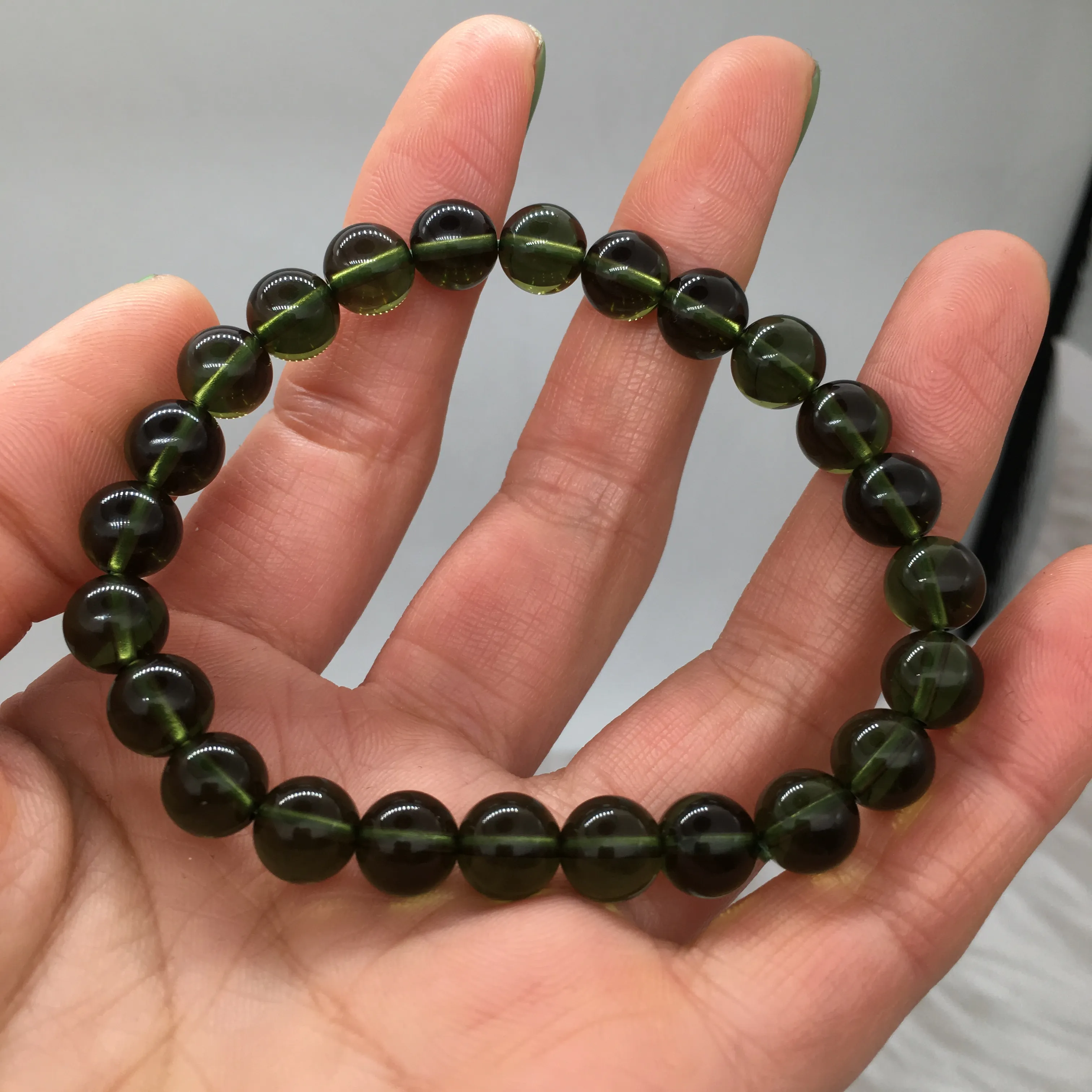 A + 100% aerolite verde moldavite Pietra di cristallo ceco Pietra grezza Bracciale in meteorite con perline da 8 mm