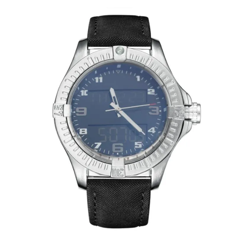 Moda mavi kadran saatler erkek çift saat dilimi izleme elektronik işaretçi ekran montre de lüks kol saatleri lastik kayış erkek saat248a