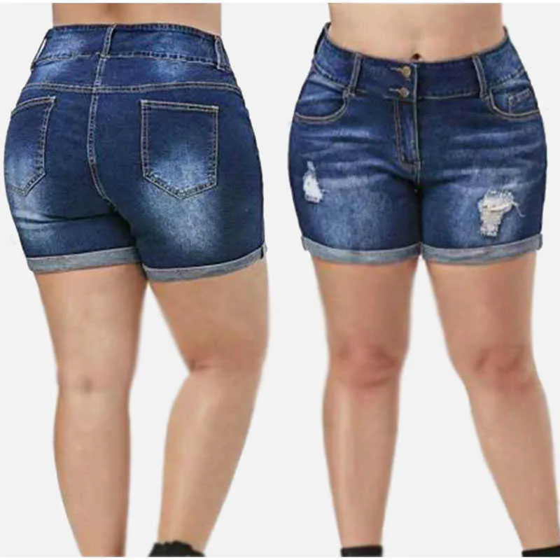 Plus Taille Streetwear Push Up Slim Hip Cuffed Jeans courts 3XL 4XL Été Coréen Trous Femmes Ripped Casual Denim Shorts 210724