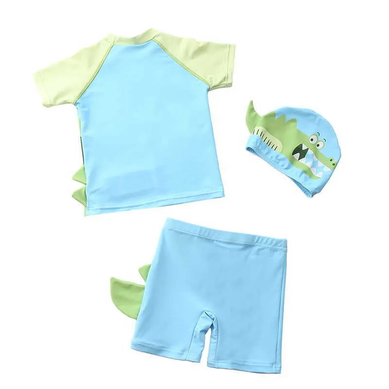 Summer Baby Boys Swimwear 3-Pcs Sets Cartoon Dinosaur +swimming Trunks + Bathing Cap Swimsuit Children Clothes E1051 210610