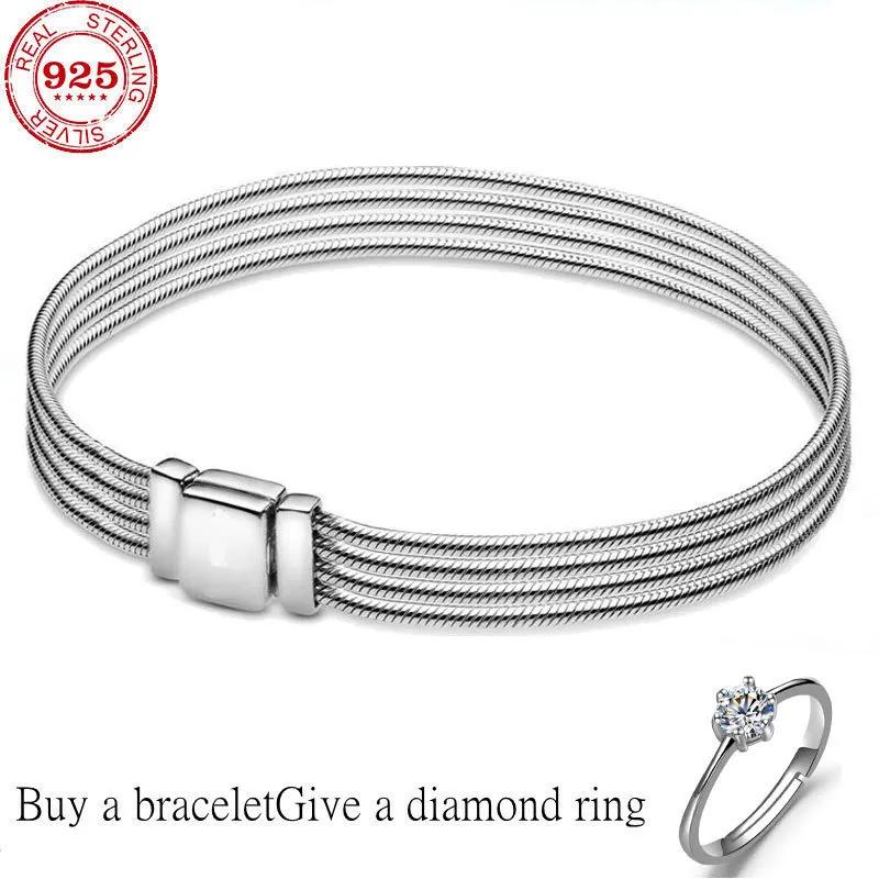 Original authentic 100% 925 sterling silver pan charm chain for women fashion temperament jewelry snake bracelet