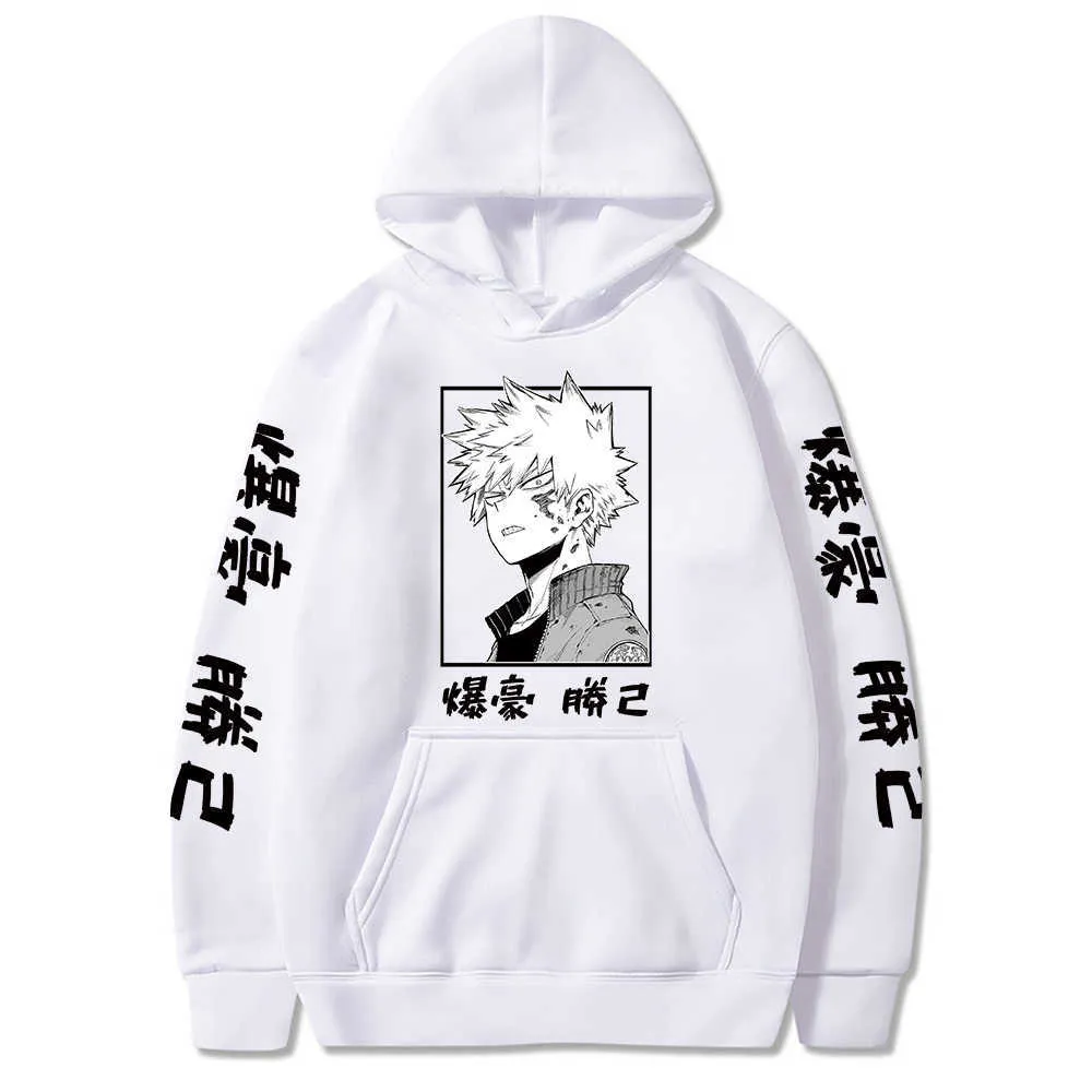 2021 Japan Anime Min Hero Academia Hoodie Kvinnor Män Harajuku Sweatshirt Pullover Hooded Jacka Sportkläder Enkel klassisk Svart H0910