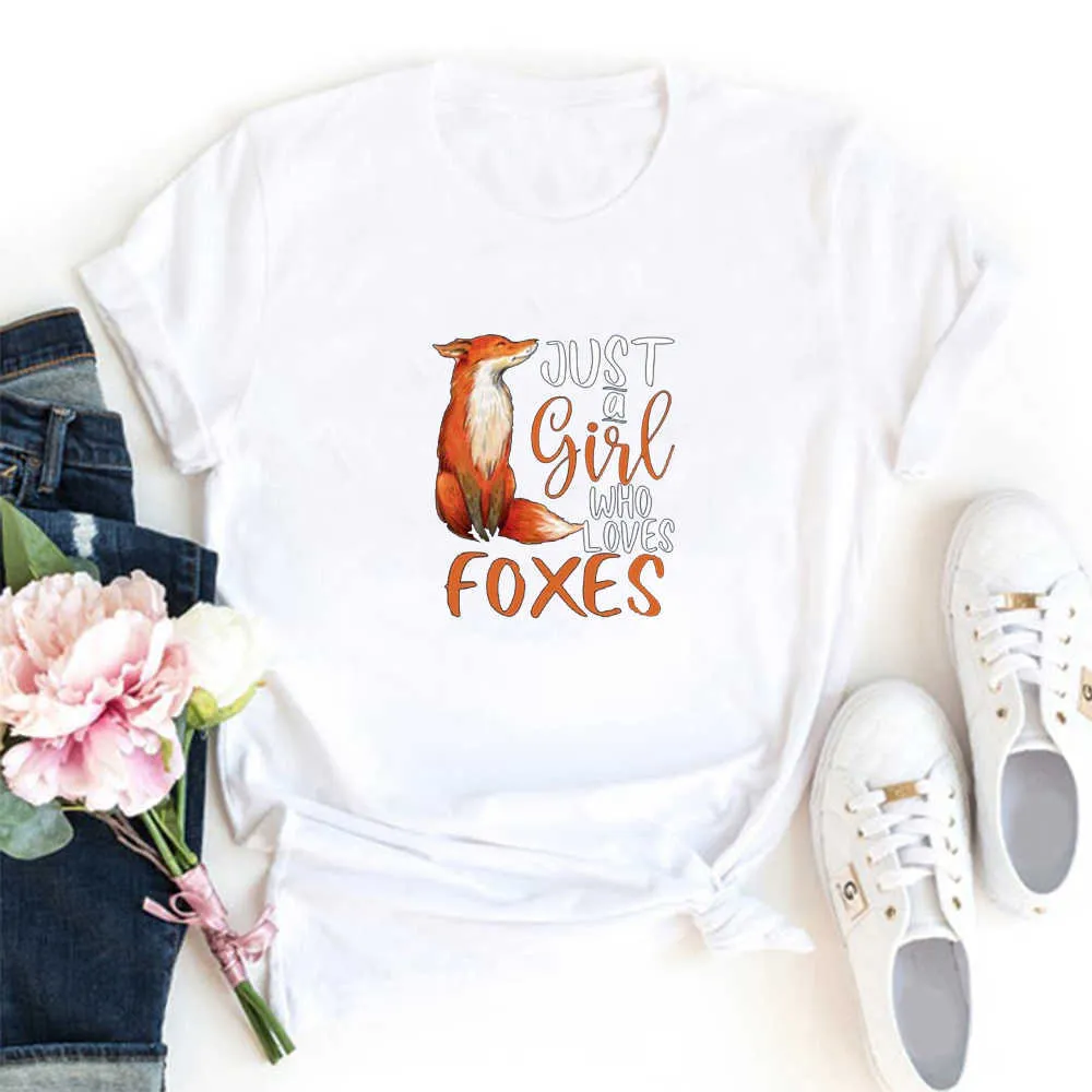 Just A Girl Who Loves Foxes T Shirt Donna Estate Personalità Manica corta Tee Femme Cotton Casual O-Collo Tshirt 210720