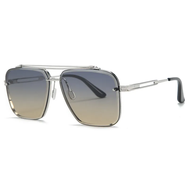 Fashion Double Beam Trimming Metal Sunglasses Men's Street Trend Design Sun Glasses