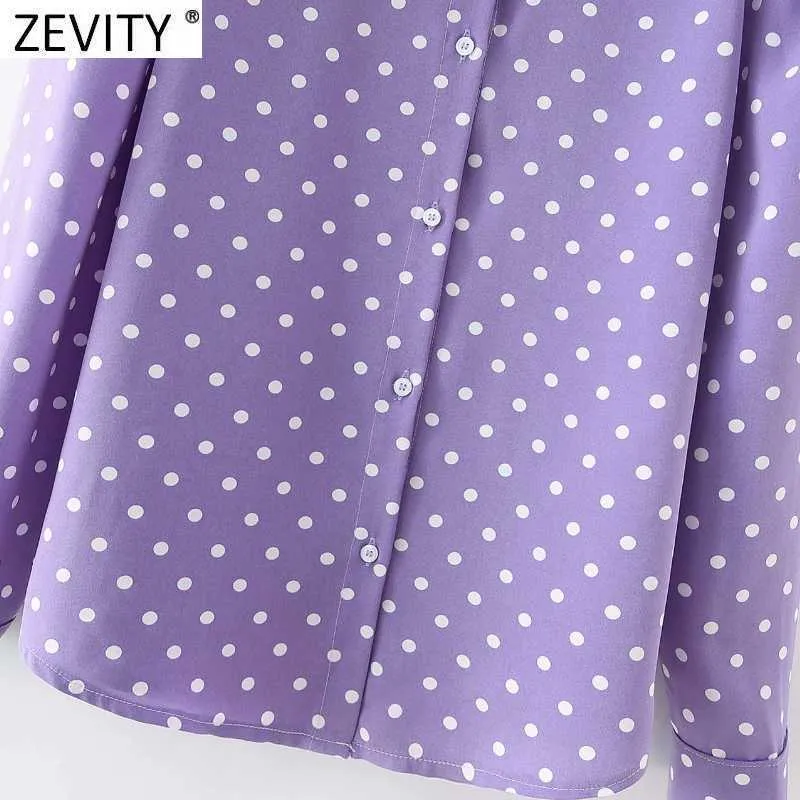 Zevity Femmes Mode Dots Imprimer Casual Smock Blouse Office Lady Épaulettes Manches Bouffantes Chemise Chic Blusas Tops LS7608 210603