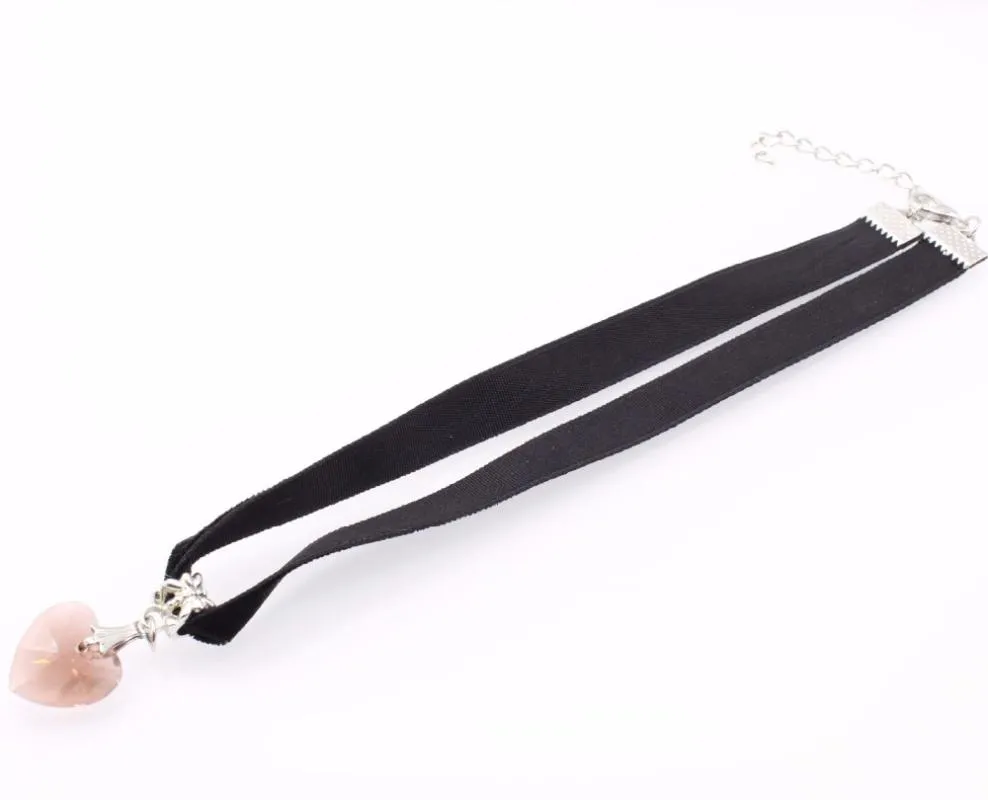 Mode Frauen Samt Halsband Herz Kristall Anhänger Halsketten Für Schmuck Weibliche Schwarz Band Halskette Party Geschenk Kragen Chokers2334