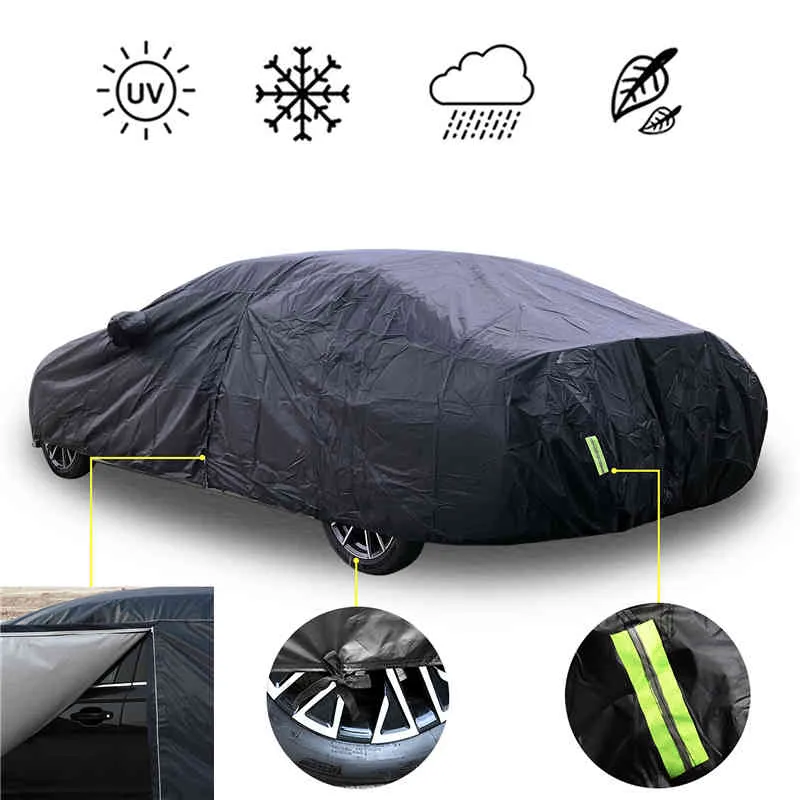 Uniwersalny Pełny Okładki Outdoor Wodoodporne Słońce UV Rain Śnieżny Ochrona Czarna skrzynka Pokrywa S-XXL SUV / Sedan Car Zipper Design
