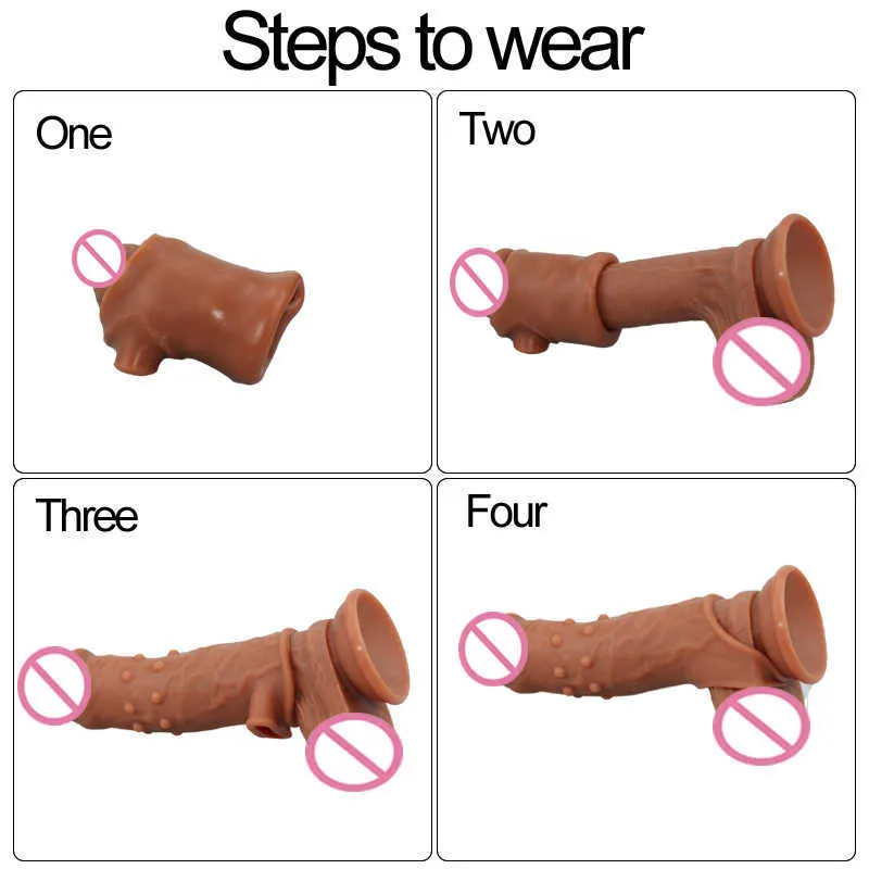 Massage Male Dildo toy Delay Ejaculation Reusable Penis Sleeve Enlargement Dick Extender Sexy Toys for Men Couples Enhancer Penis 8878687