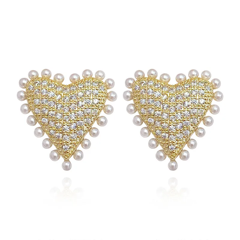 Amor coração em forma de pérola brinco borla cristal zircão para mulheres jóias menina presente moda simples marca de luxo ouro festa de cor