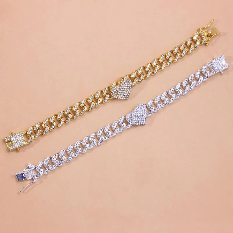 Anklets Fashion Hip Hop Crystal Heart-Shaped Anklet For Women Bracelet Men Miami Cuban Link Chunky Whole Foot Chain Iced Out249H