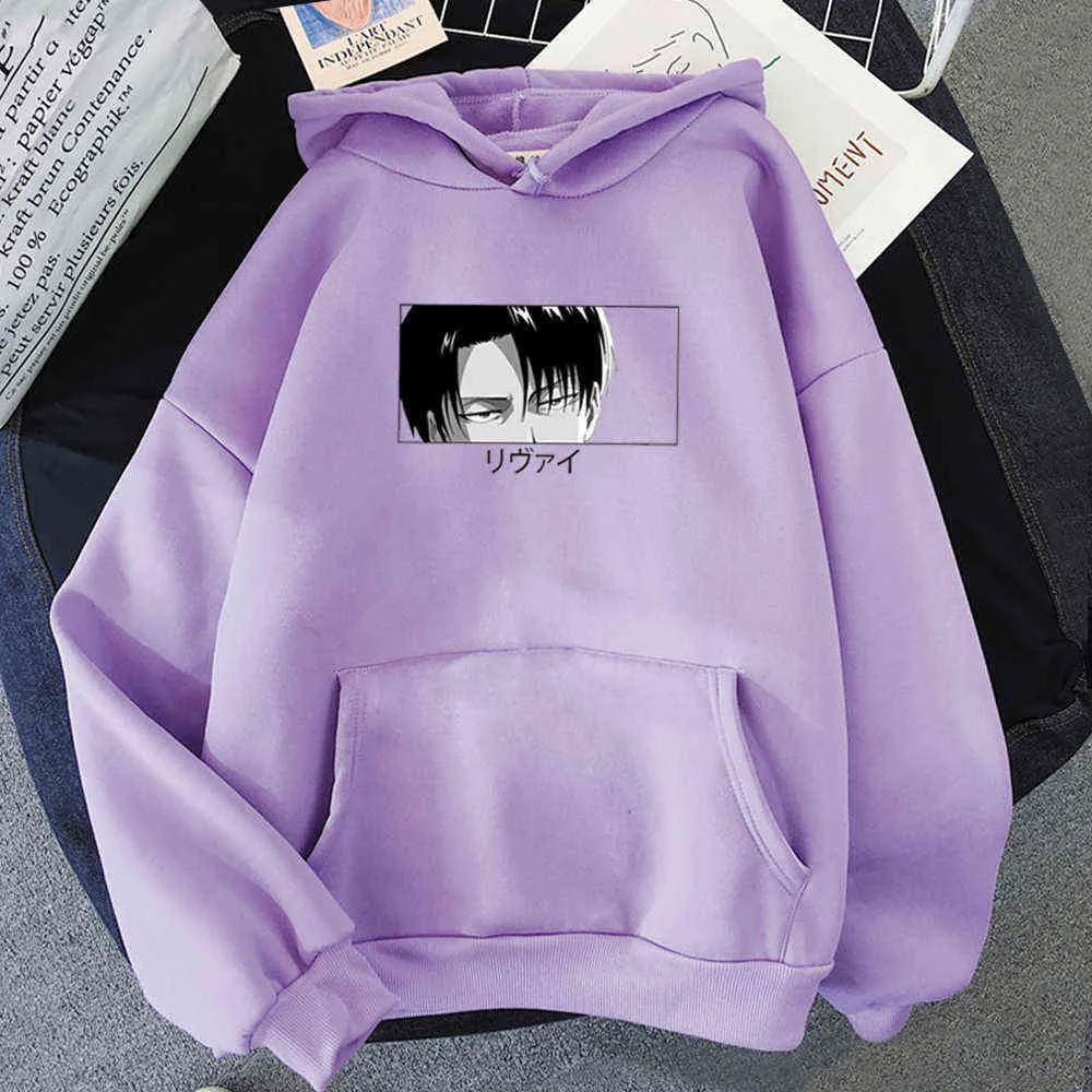 Attack on Titan Hoodie Loose Women Levi Eye Print Oversized Sweatshirt Pink Tops Kpop Clothes Korean Style Dropshipping Unisex12 Y0820