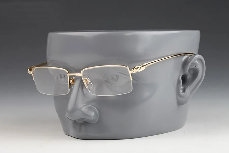 デザイナーリムレスメガネ女性のためのサングラスメンズスクエアリーディング眼鏡の金メタル合金フレームクリアレンズ54-18-140238L