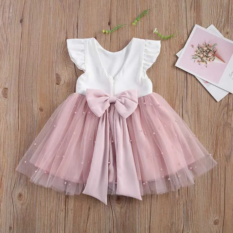 2021 Baby Sommer Kleidung Kleinkind Kinder Baby Mädchen Prinzessin Bowknot Tutu Kleid Party Hochzeit Gefrieste Pageant Kleider 6M-5T Q0716