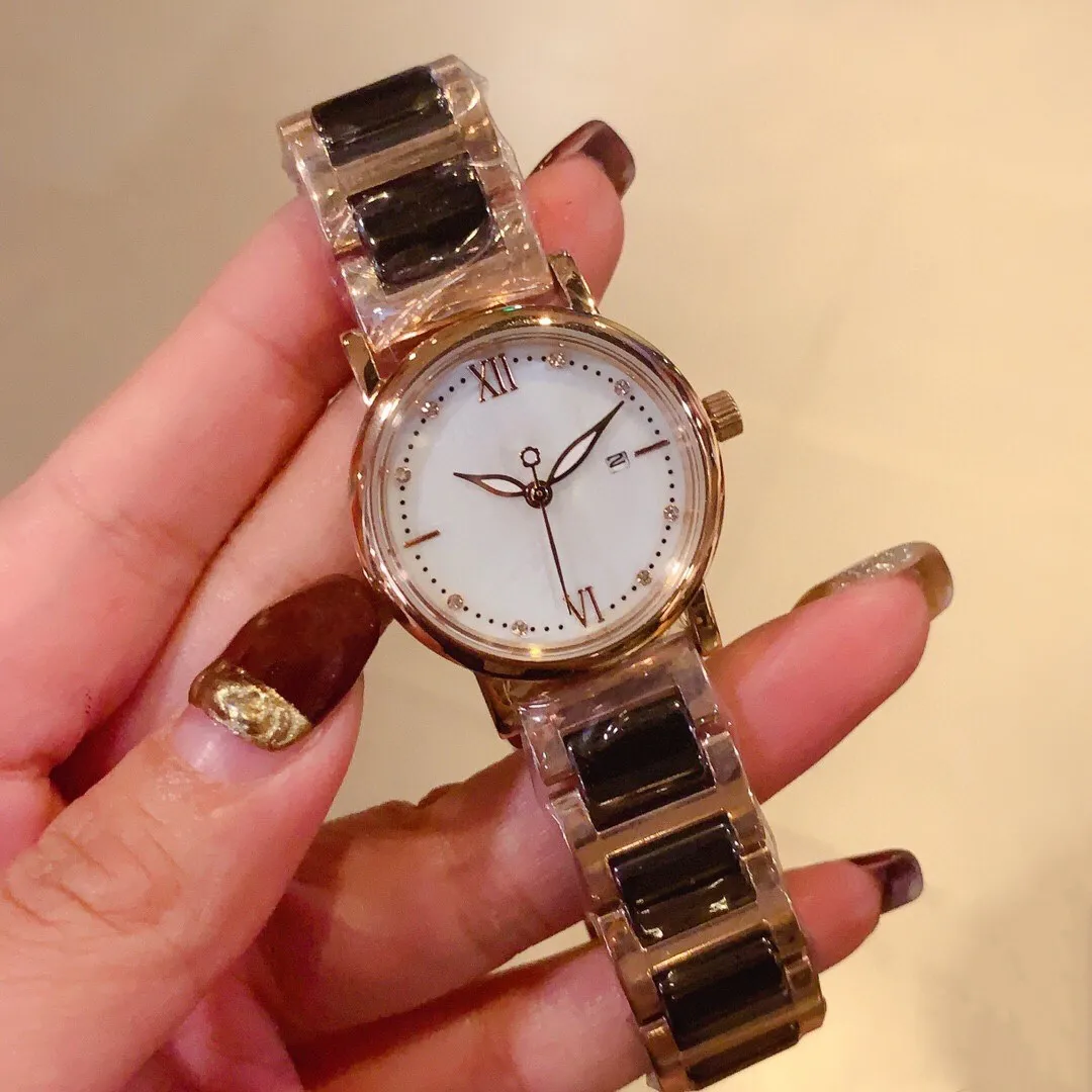 Reloj de pulsera de cerámica de acero inoxidable para mujer, relojes geométricos de concha de nácar, pulsera de cuarzo con diamantes de imitación para mujer, reloj de 30mm