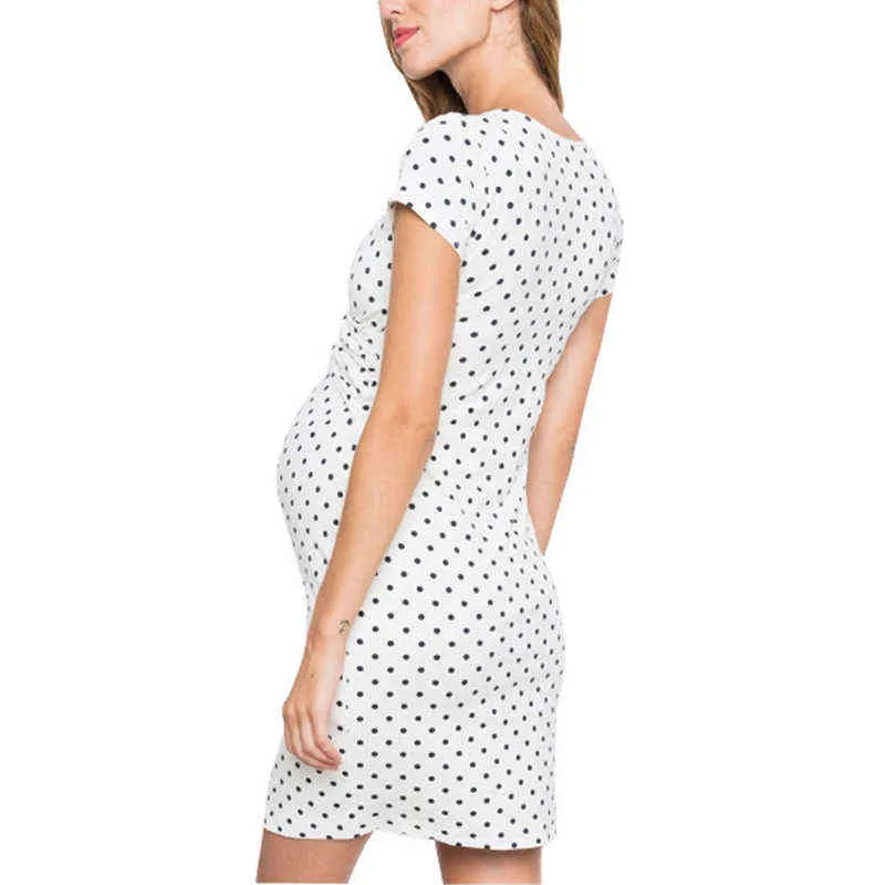 妊娠中の女性母乳服2021新しいファッショントレンド妊娠中の女性シーツVネック衣装ポリカドットエレガントなVestidos G220309