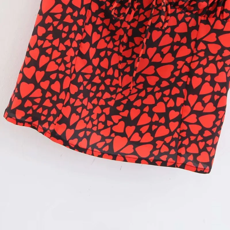 Boho nero rosso cuore stampato top corto da donna backless sexy halter cami streetwear bohémien cinturino spaghetti Estate 210521