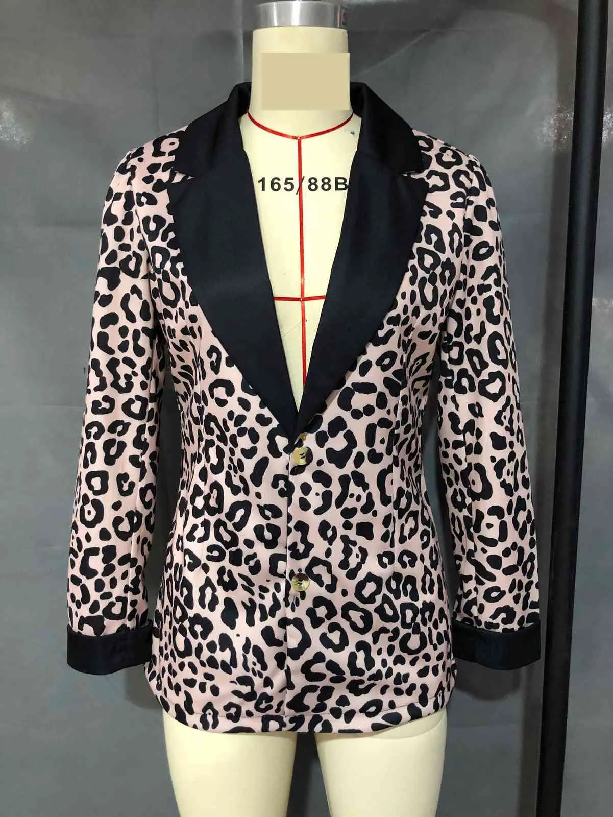 GetSpring Women Blazer Leopard Print Coat Single Breasted Long Sleeve Ladies Jacket Women's Slim Suit 210513