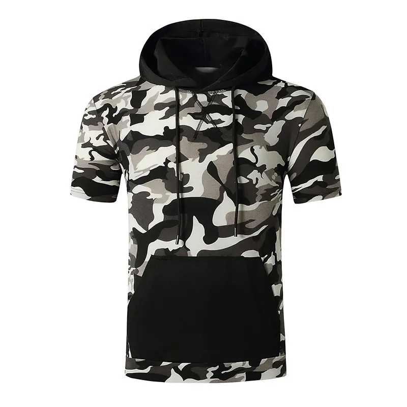 Camouflage T Shirt Hommes Workout Casual Muscle Gym Patchwork T Shirts Hommes À Capuche Surdimensionné Hip Hop Tee Shirt D'été Hipster Tops 210524