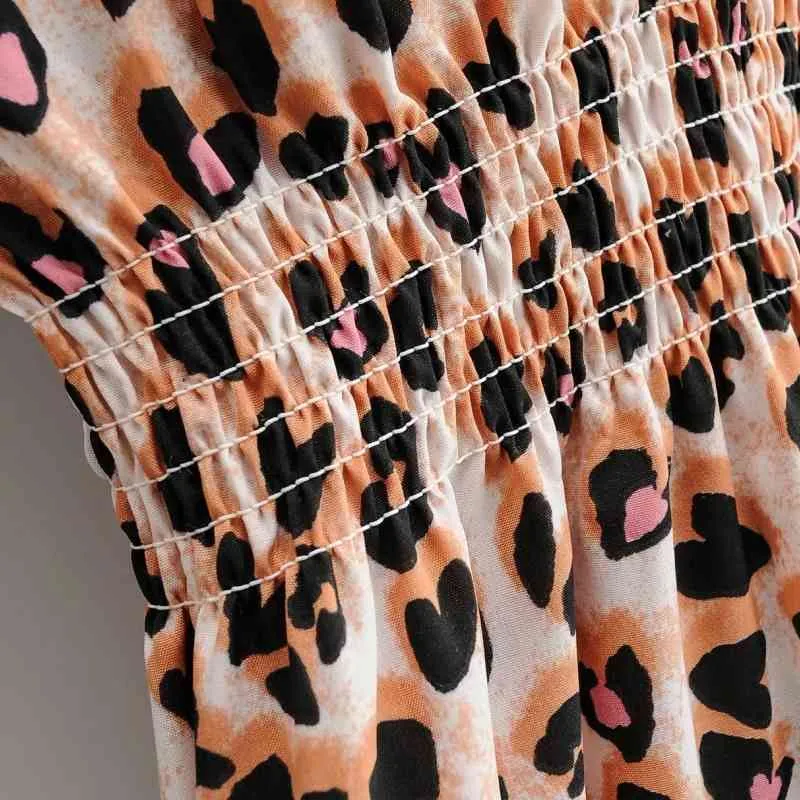 Spring Women Leopard Print Elastic Waist Mini Dress Female Long Sleeve Clothes Casual Lady Loose Vestido D7053 210430