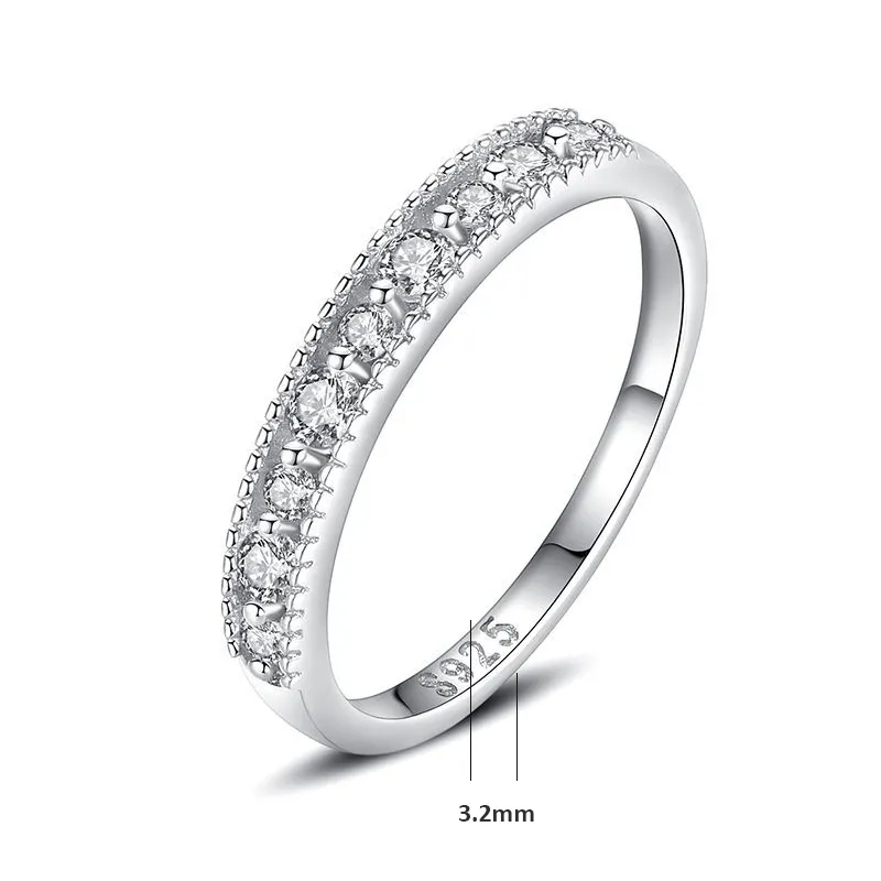 925 Sterling Silver Solid Eternity Wedding Row Ring Simple Cubic Zirconia For Women Original Stapble Band Jewelry Gift235w