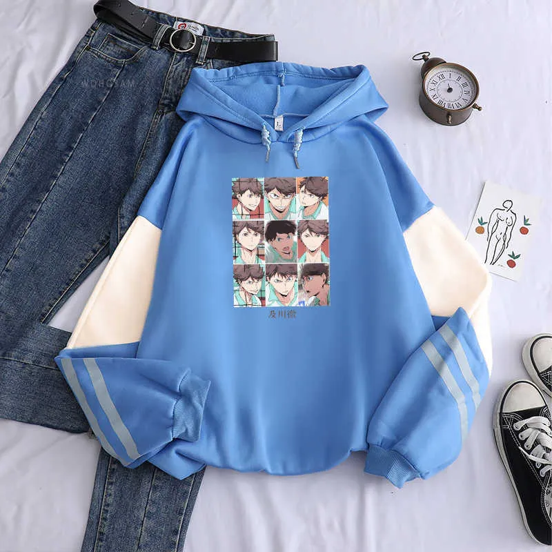 Anime Haikyuu Oikawa Tooru Manga Pallavolo Creativo Patchwork Felpe Felpa Harajuku Oversize Unisex Inverno Caldo Felpe Y0804