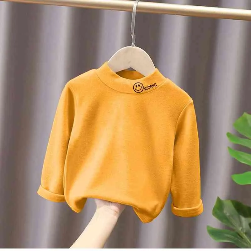 Kids Turtleneck Autumn Winter Tees Solid Fleece Full Long Sleeve T-shirts For Boy Girl Children's Fashion Thermal Underwear Tops G1224