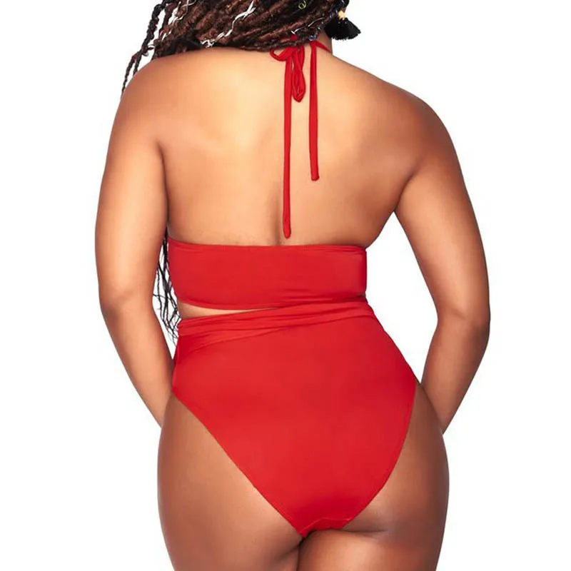 Yüksek Bel Bikini Set Halter Mayo Kadın Mayo Kadın Artı Boyutu 3XL Katı Mor Bandaj Mayo Kadınlar 210520