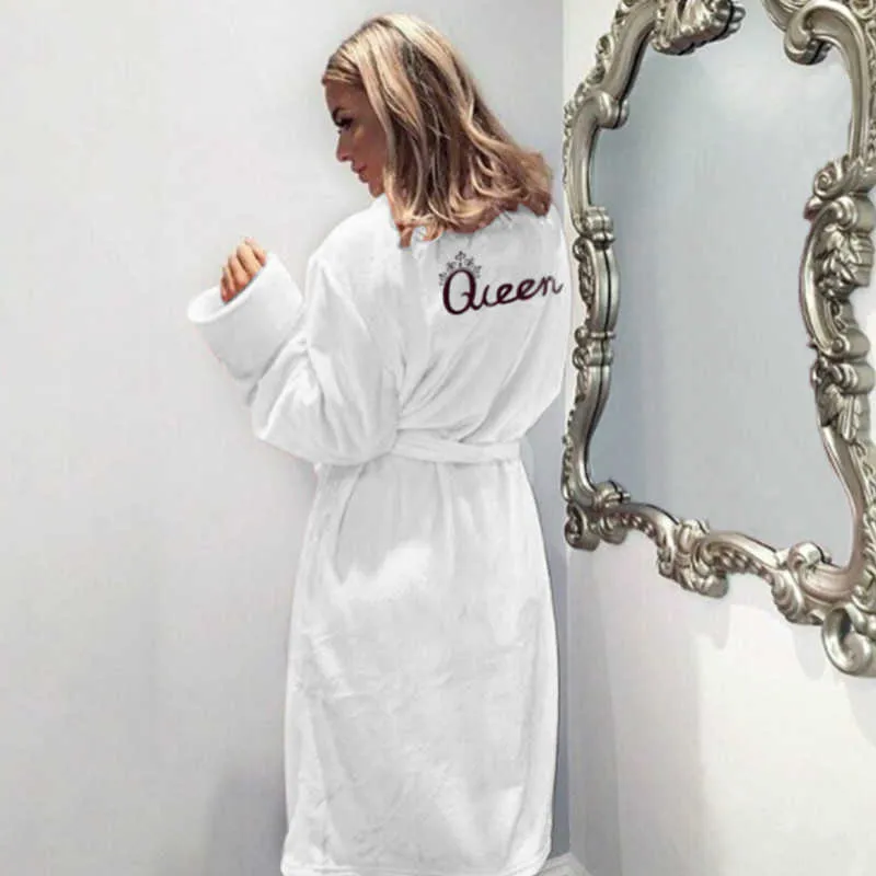 Christmas Queen Letter Flannel Winter Warm Sleep Robes Fluffy Pajama Sets Women's Long Bath Robe Bathrobe Dressing Gown 210924