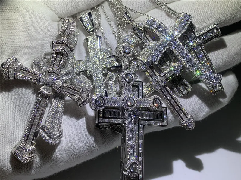 20 style fait à la main Hiphop Big Cross pendentif 925 en argent sterling Cz Stone Vintage pendentif collier pour femmes hommes bijoux de mariage279E