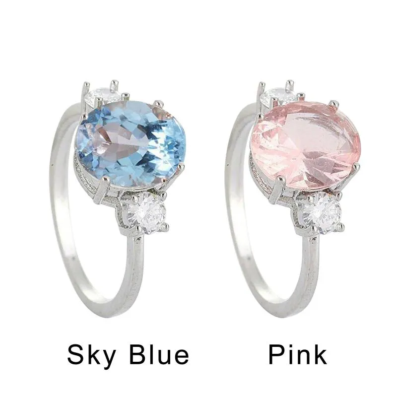 Природа Морганат Розовый синий драгоценный камень кольцо 925 Серебряные женские свадебные украшения CNT 66 Ring239R
