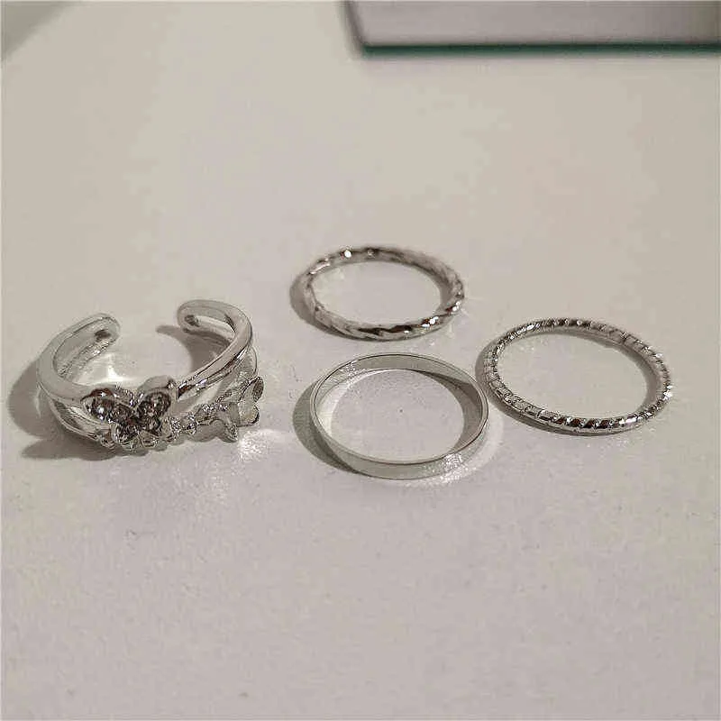 KPOP Goth Punk Geometric Minimalistisk Öppning Justerbar Metall Ring Set för Kvinnor BFF Street Grunge Estetiska Smycken Tillbehör G1125