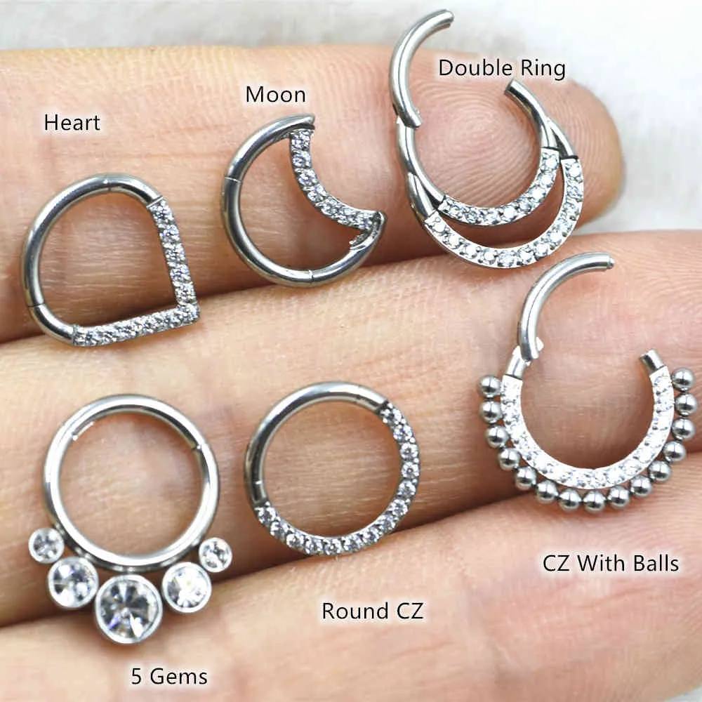 12 piècesG23 titane CZ 316L acier chirurgical nez sans couture articulé Segment anneau Clicker oreille Cartilage hélice Tragus cerceau Septum