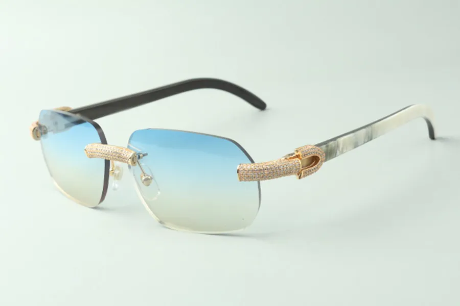 Direct s micro-paved diamond sunglasses 3524024 with mixed buffalo horn temples designer glasses size 18-140 mm183g