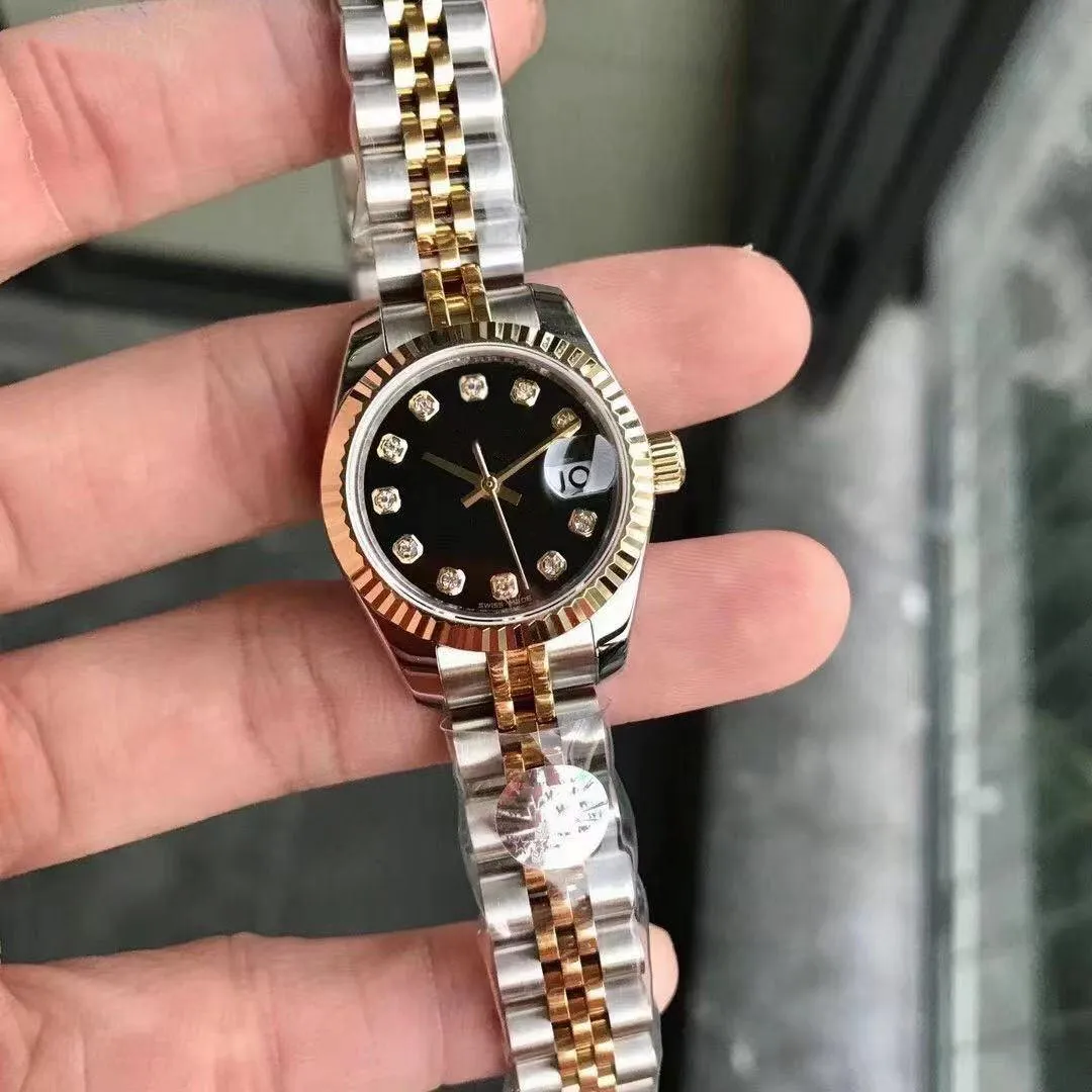 Wysokiej jakości diamentowy moda Rose Gold Ladies Watch 28 mm mechaniczne automatyczne zegarki damskie Pasek ze stali nierdzewnej BRA260P
