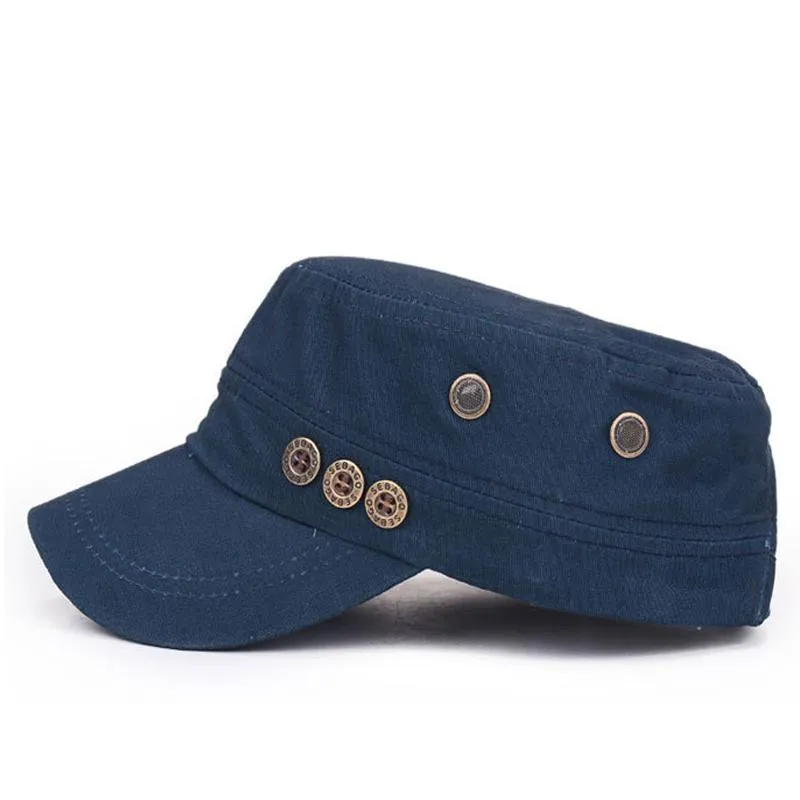 Men Women Cotton Miltary Hats For Male Summer Autumn Flat Top Cap Army Kepi Breathable Adjustable Dad Caps Wide Brim2608