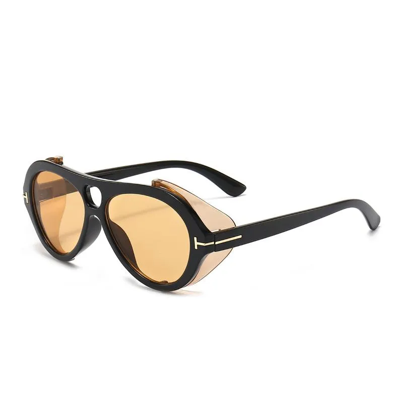 Óculos de sol punk masculino e feminino com escudo lateral redondo lente pc proteção uv400 óculos de sol267a