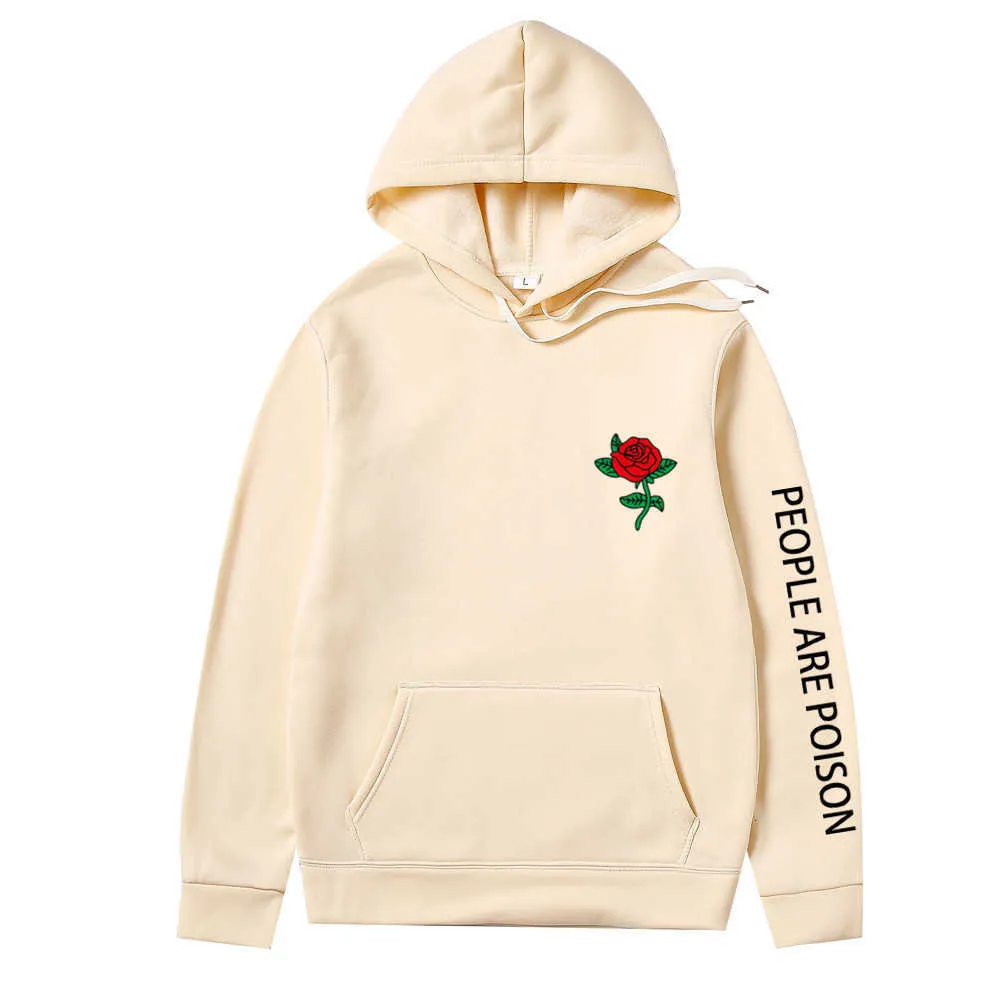 Harajuku Hoodie Men Fashion Red Rose Flower Sweatshirt Autumn Winter Streetwear Men Women Casual Oversized Pullover Clothing H0910