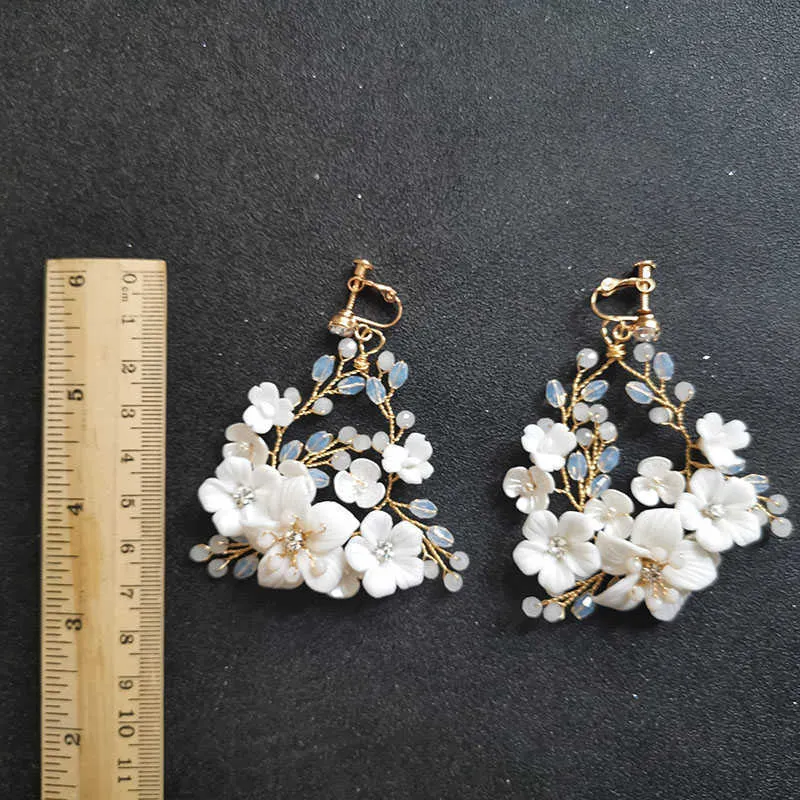 SLBRIDAL-boucles d'oreilles en cristaux de perles faites à la main, fleur de céramique, lustre de mariage, bijoux à la mode pour femmes, 2106246665753