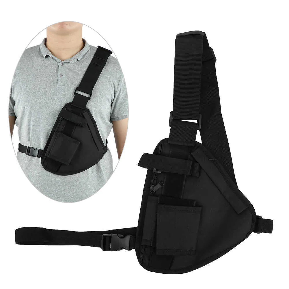 Taktyczna torba na klatce piersiowej Multi-kieszonkowy Walkie Talkie Trójkąt Caller Unisex Tactical Waist Pack Kamizelka Zipper Regulowana torba na klatce piersiowej Camping Y0721