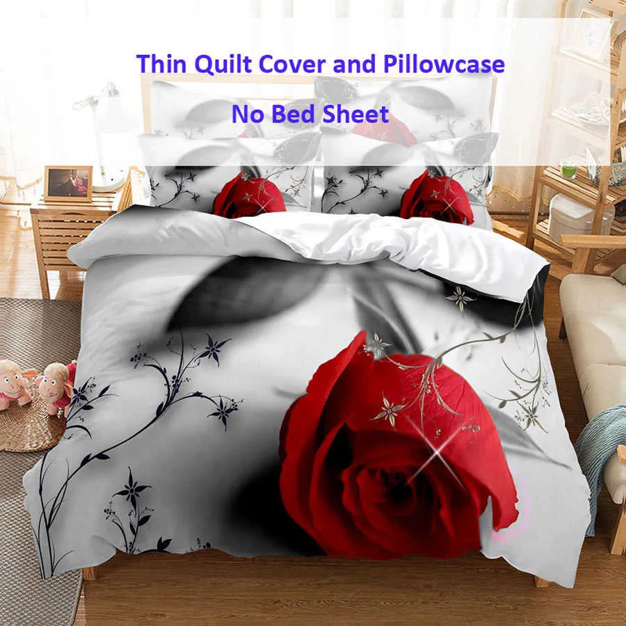 Red Rose Bedding Set Quilt Duvet Cover Comforter Pillow Case 3d Hd Double Full King Queen Twin Single Bedroom Flower