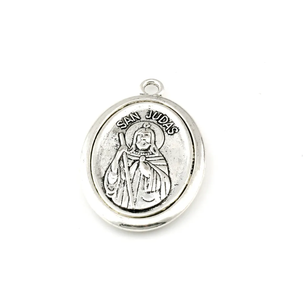 Two-Tone San Judas Tadeo Charm Religion DIY Jewelry Fit Pendants Necklace Christmas Gift A-561