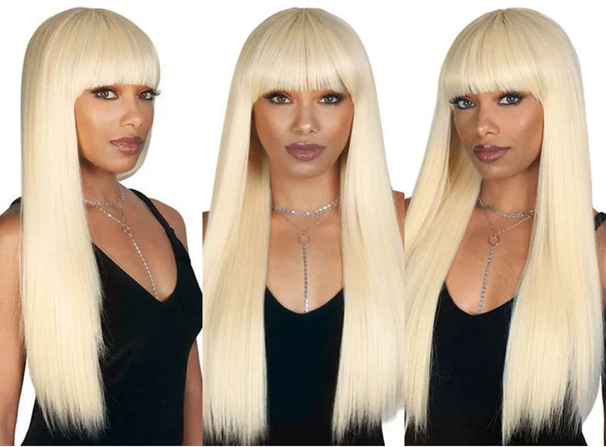 Long Straight Synthetic Wig Simulation Human Remy Hair Wigs perruques de cheveux humains in G58