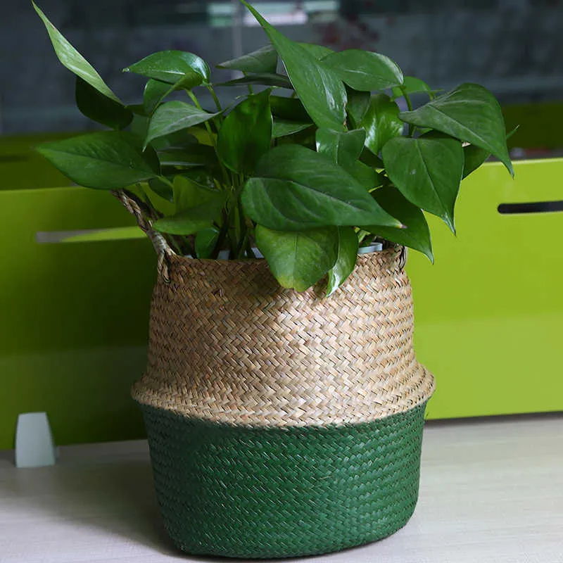 WHISM Nordic Laundry Basket Storage Decorative Folding Wicker Woven Flower Plant Toys Sundries Organizer 210609