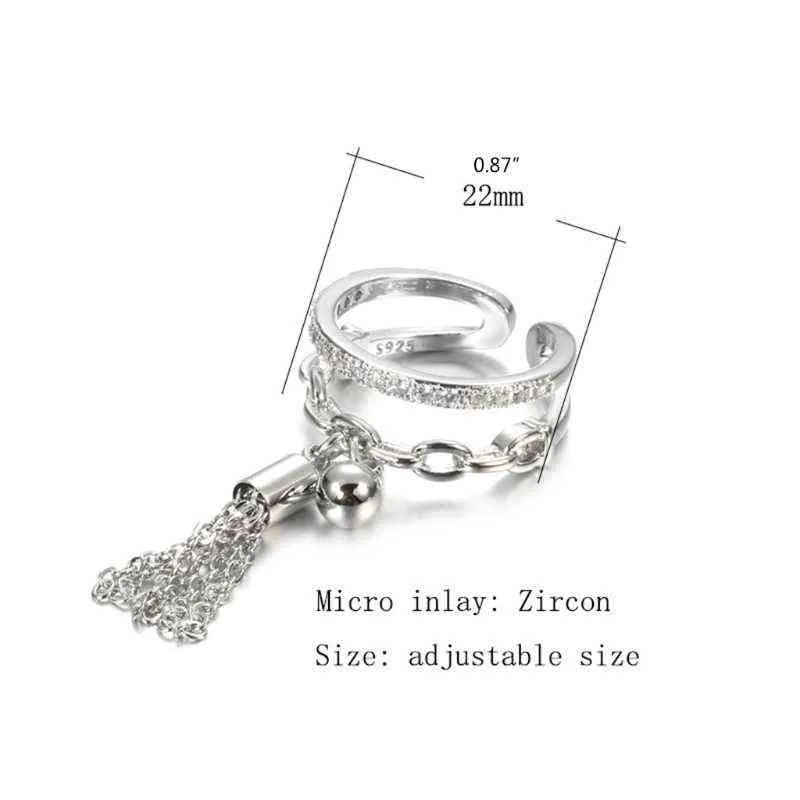 Link Chain Tassel Ring Zirconia met Spike Hanger Charme Finger Ring voor Dames Openingbare Ring Sieraden G1125