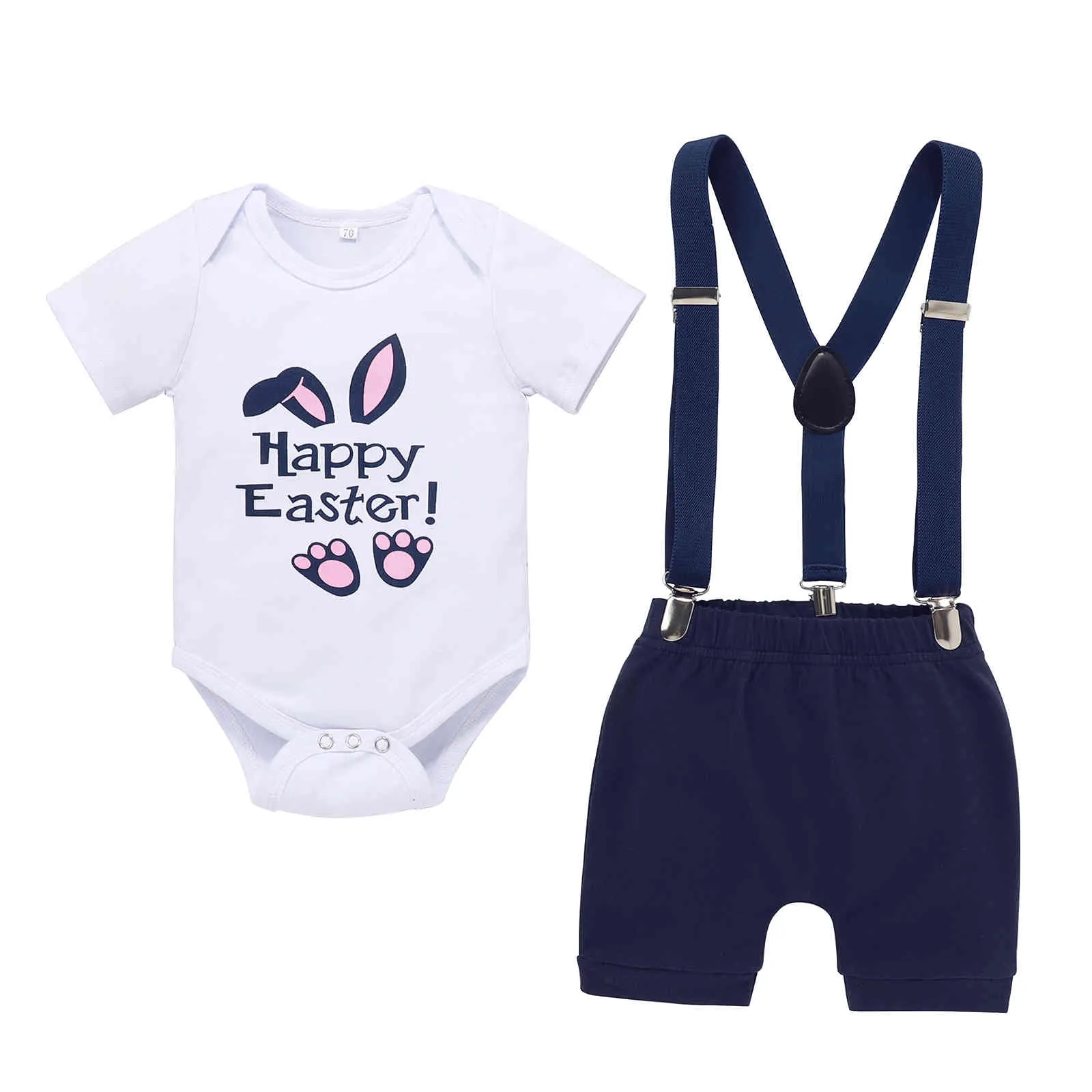 9-18M Easter born Infant Baby Boy Outfits Bunny Letter Romper Shorts Overalls Summer Boys Costumes Clothing Set 210515