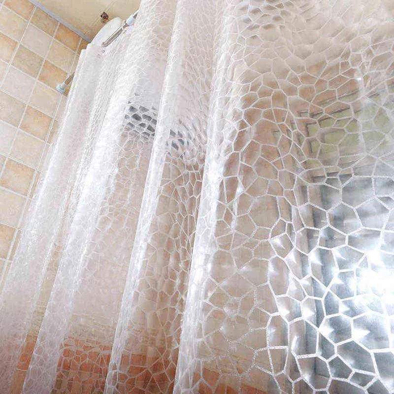 Waterproof 3D Transparent Bathroom Curtain Bathroom Shower Curtain with Hooks Thickened Bathing Sheer Wide Bath Curtain 211116