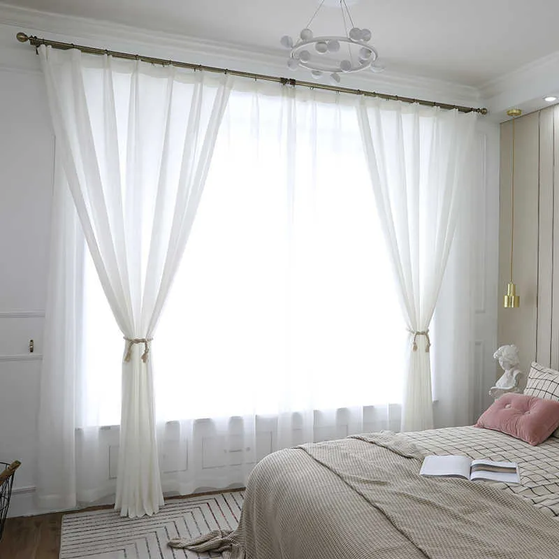 Luxe prinses stijl wit gordijn voor woonkamer lantaarn romantische gordijn guze tulles voile stoffen voor kinderen meisjes slaapkamer 210712