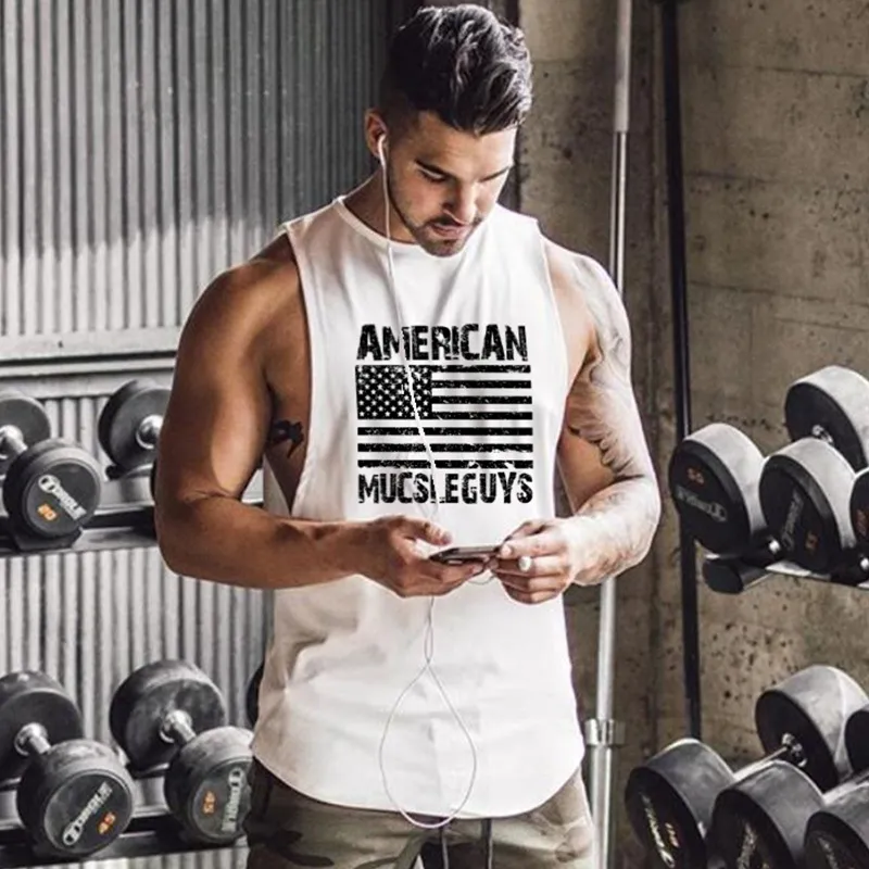 Muskleguys Brand American męska luźna oddychająca kamizelka fitness Tank topy dla mężczyzn siłownia kulturystyka koszule bez rękawów 210421