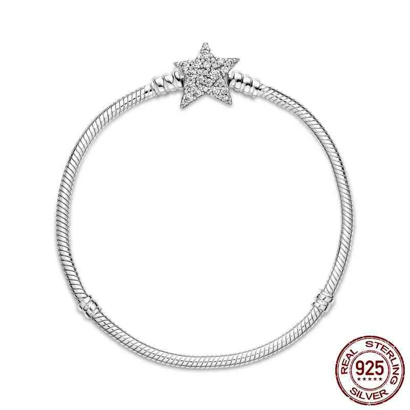 925 Sterling Sier Momentos Assimétricos Estrela Link Snake Bone Bracelete Para As Mulheres Fit Pandoramra Original Charme Kralen Jóias